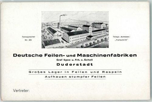 Duderstadt Deutsche Feilen- und Maschinenfabriken Graf Spee und Frh. v. Schell Geschäftskorrespondenz