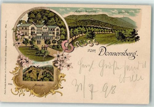 67814 W6765 Dannenfels , Pfalz 1898 Lithographie Donnersberg Villa Donnersberg Moltkefels Ludwigsturm