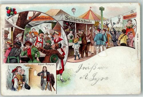 1899 Schiessbude Riesendame Waffelbäckerei Fotograf Kamera Trachten