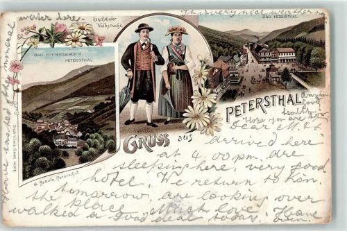 72250 W7605 Bad Peterstal 1896 Lithographie Renchthaler Volkstracht Trachtenpaar Bad Freyersbach