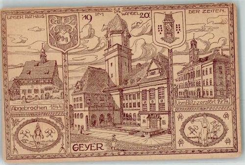 Geyer 1844 - 1920 Rathaus Wappen sign. M. Diesche