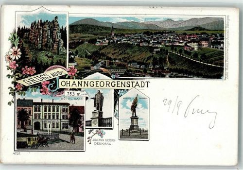 Johanngeorgenstadt 1900 Johann-Georg-Denkmal Hotel Saxe Kriegerdenkmal