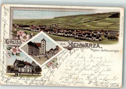 99444 O5301 Schwarza b Weimar, Thür 1901 Lithographie Kgl. Oberförsterei Schule Kirche