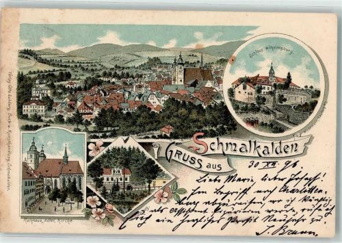 98574 O6080 Schmalkalden 1896 Lithographie Schloß Wilhelmsburg Rathaus Kirche Waldhaus