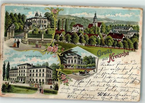Kreischa 1903 Schloß Kurhaus Dr. Bartels Zweiganstalt Lithographie