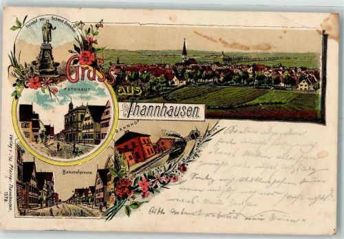 Thannhausen 1901 Christof von Schmid Denkmal Rathaus Bahnhofstraße Bahnhof Lithographie