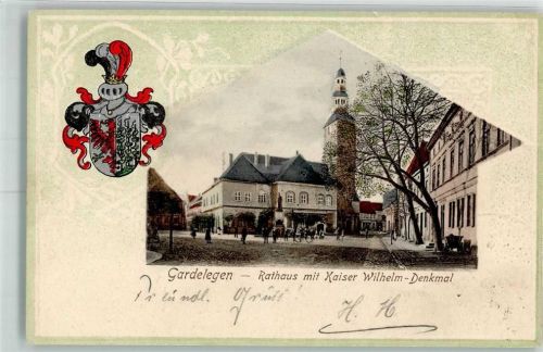 Gardelegen 1904 Wappen Rathaus Kaiser Wilhelm-Denkmal Bahnpost Berlin-Hannover Zg. 224