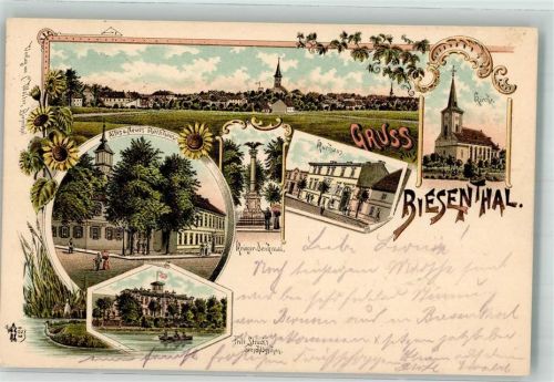 Biesenthal 1897 Altes u. neues Rathaus See Kurhaus Kriegerdenkmal Sonnenblumen