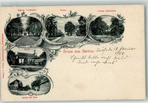 Gartow 1906 Schloßansichten Spring mit Post Dorfstraße