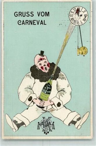Pierrot Clown Uhr AK Karneval 1906 Lithographie