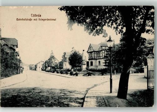 Kölleda 1915 Bahnhofstraße Kriegerdenkmal Foto AK