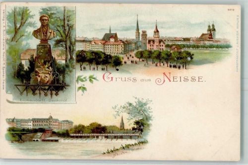 Neisse 1898 Gruss aus Denkmal Eichendorff AK