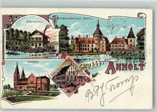46419 W4294 Anholt , Westf Lithographie Schweizerhaus Kath. Kirche Rathaus Fürstl. Salm-Salm'sches Schloß
