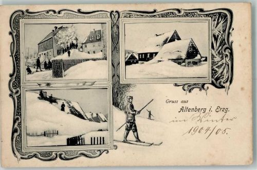 Altenberg 1905 Skiläufer Zugeschneite Häuser Winter