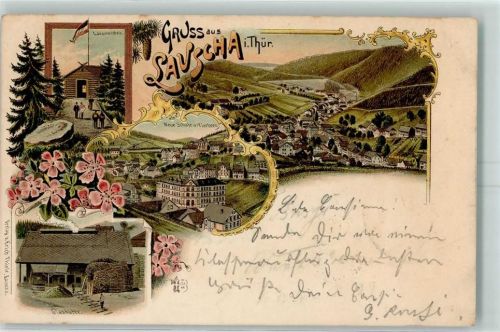 98724 O6426 Lauscha 1902 Lithographie Lauschenstein Neue Schule Tierberg Glashütte