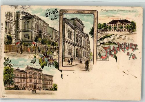 15230 O1200 Frankfurt , Oder 1900 Gebrauchsspuren König Friedrichs-Gymnaium Buschmühlenweg Stadttheater Lithographie