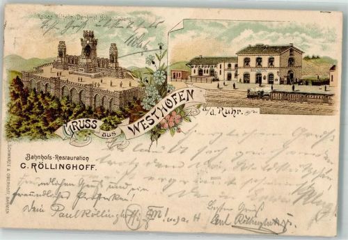 Westhofen 1897 Kaiser Wilhelm-Denkmal Bahnhofsgasthaus Röllinghof Bahnpost Zug 194