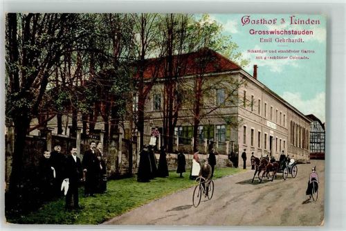 Wischstauden 1906 Gasthaus 3 Linden Emil Gehrhardt Fahrrad Kutsche