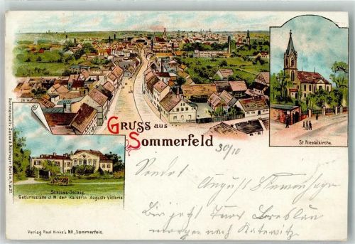 Sommerfeld 1899 Lithographie Schloß Dolzig St. Nicolaikirche beschnitten