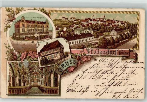 88630 W7798 Pfullendorf , Baden 1899 Lithographie Amtsgericht Kircheninneres Bahnhof Bahnpost Pfullendorf- Zg. 578