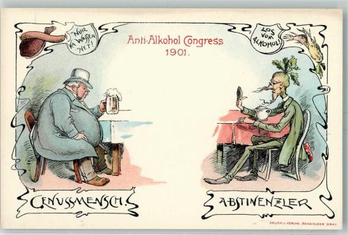 Kongress Jugendstil AK Antialkohol 1901 Lithographie / Künstlerkarte