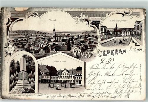 Oederan 1902 Alter Markt Eisenbahn-Unglück's-Denkmal Gahlenzerstraße