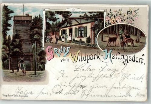 17419 O2251 Seebad Heringsdorf 1897 Gebrauchsspuren Lithographie Aussichtsturm Forsthaus Wildpark