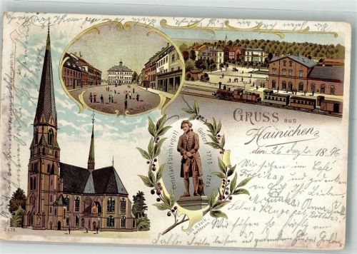 Hainichen 1896 Lithographie Bahnhof Kirche