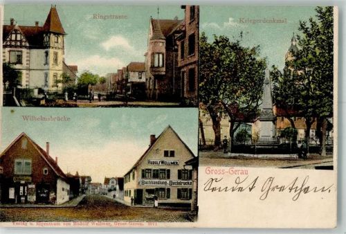 64521 W6080 Groß-Gerau 1903 - Ringstraße Wilhelmsbrücke Kriegerdenkmal