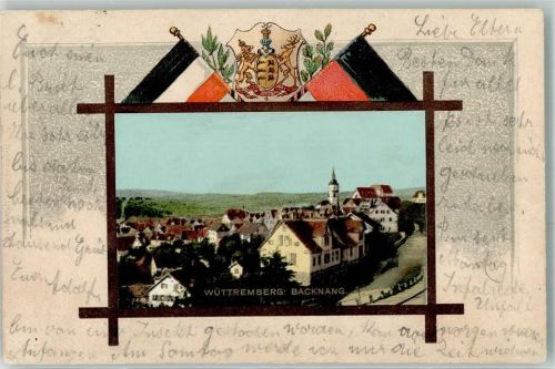 Backnang 1901 Kirche Wappen Fahne Schwarz-Weiß-Rot