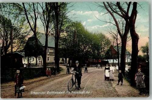 Neustadt 1909 Berthelsdorf Gasthaus zum Erbgericht Radfahrer