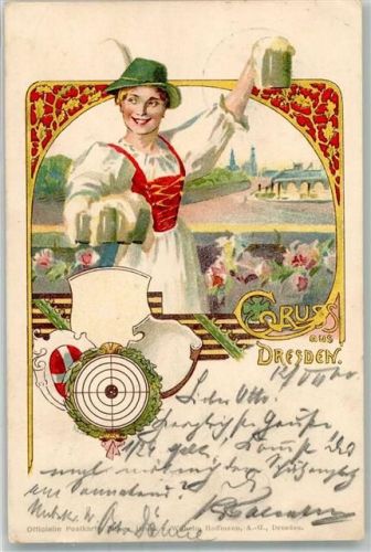 Gruss aus Bier Kellnerin Schießscheibe Litho + SST