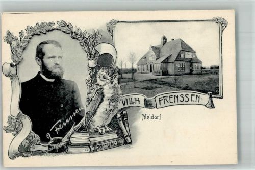 Meldorf Villa Frenssen Portraitfoto Gustav Frenssen Eule RS. Stempel Schloss am Meer