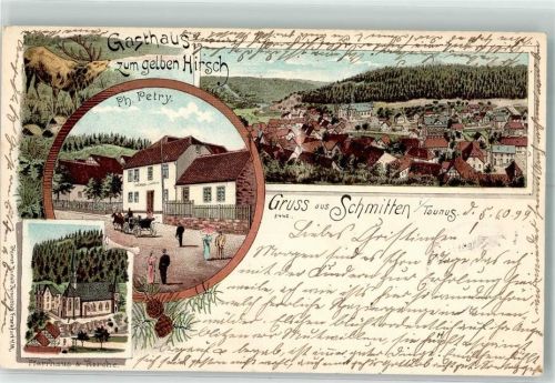 Schmitten 1899 Pfarrhaus Gasthaus zun gelben Hirsch Hirsch