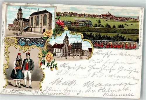 36304 W6320 Alsfeld 1899 Lithographie Schwälmer Trachten Walburgiskirche Marktplatz Rose