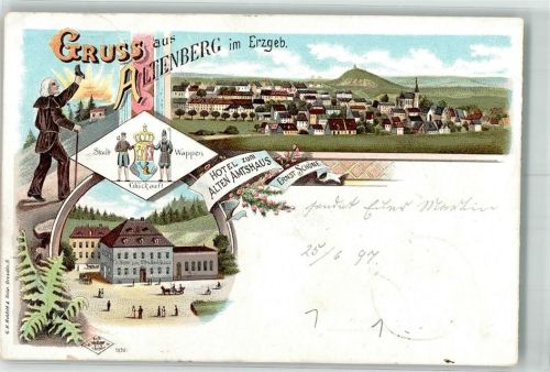 Altenberg 1897 Stadtwappen Hotel zum Alten Amtshaus Farn Wanderer