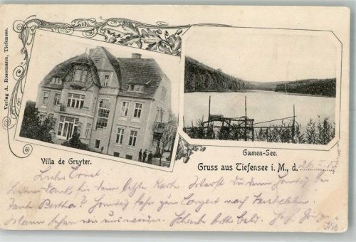 Tiefensee 1907 Gamen-See Villa de Gruyter RS. Stempel Sammlung Krimmel