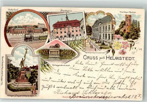 Helmstedt 1898 Kriegerdenkmal Siegesdenkmal Bahnhof Stadthaus Herzogl. Gymnasium Harbker Ruine