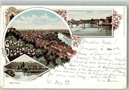 06667 O4850 Weißenfels , Saale 1897 Lithographie Klemmberg Saale Brücke