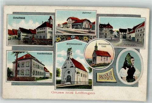 Löffingen 1912 Schwarzwälder Trachtenfrau Krankenhaus Wallfahrtskirche Schule Bahnhof Marktplatz