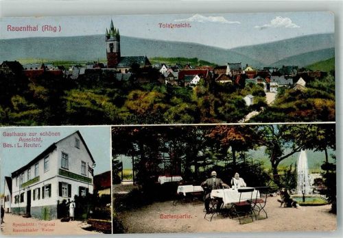 Rauenthal 1917 Gasthaus zur schönen Aussicht Gartenwirtschaft Kirche St. Antonius