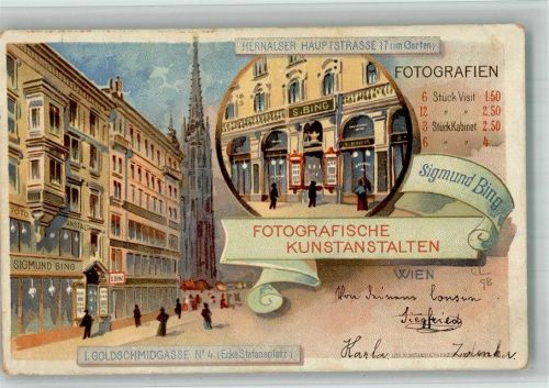 Wien 1898 Sigmund Bing Fotografische Kunstanstalten Werbung Lithographie