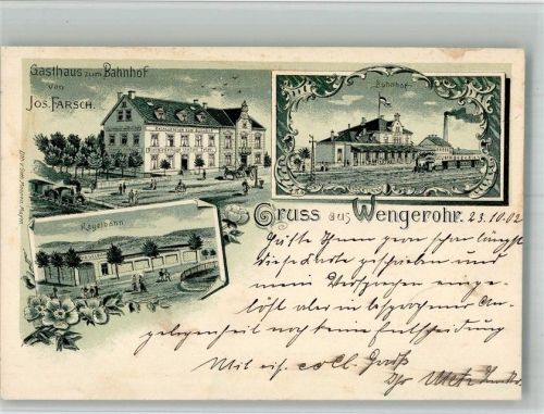 Wengerohr 1902 Lithographie Gasthaus zum Bahnhof Kegelbahn Bahnhof