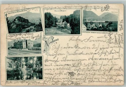 Dittersbach 1899 Brauerei Bahnhof Schloss Neuhaus Ort lt. Stempel