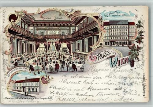 Wien 1901 Lithographie Gasthaus zum grünen Tor Lerchenfelder Straße