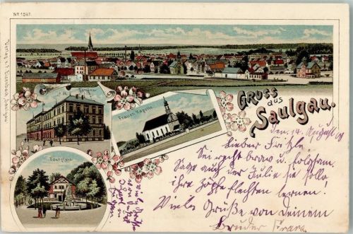 88348 W7968 Saulgau 1900 Lithographie Festplatz Seminar Frauen-Kapelle