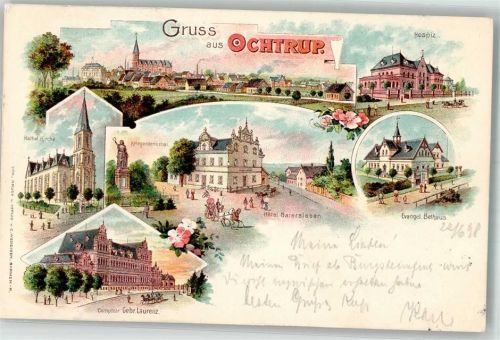 Ochtrup 1898 Hotel Gatersleben Ev. Kirche Bethaus Hospitz Kath. Kirche