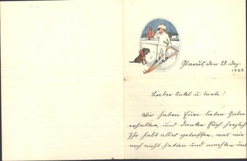 Kind auf Ski Hund Ansichtskarttenbrief, KEINE AK, ca. 22x14,5cm