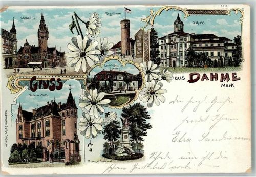 Dahme 1904 Kriegerdenkmal Rathaus Vogelturm Landwirtschaftsschule Schloß