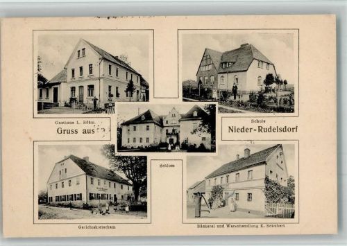 Wilke 1917 Gasthaus L. Böhm Schule Schloss Nieder Rudelsdorf